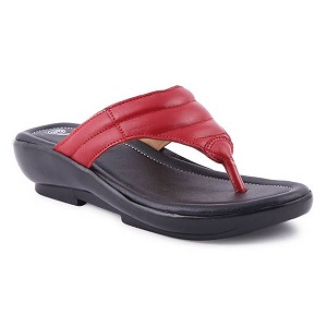 Red Leather Casual Heeled Sandal For Women