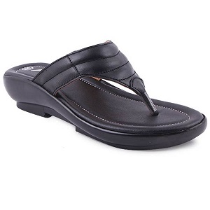 Black Leather Casual Heeled Sandal For Women