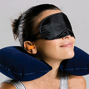 4 in 1 Inflatable Travelling Pillow Set with eye mask, Ear plug & Pouch