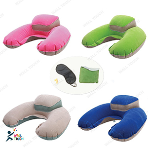 Double Part 4 in 1 inflatable Travelling Pillow Set with eye mask, Ear plug & Pouch
