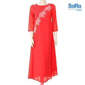 SaRa Ladies Ethnic Mid Length Kurtis (WEMS54B-Dark coral)