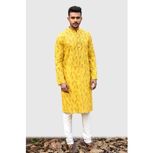 Yellow Cotton Printed Panjabi